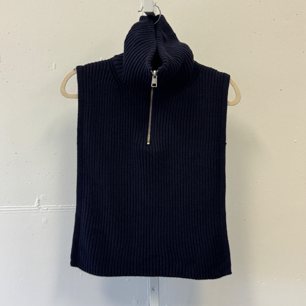 COS Open-Side Half-Zip Vest Sweater Navy One Size Chunky Monochrome Minimalist
